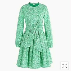 J. Crew Tie-waist Green Floral Poplin Dress Size Small